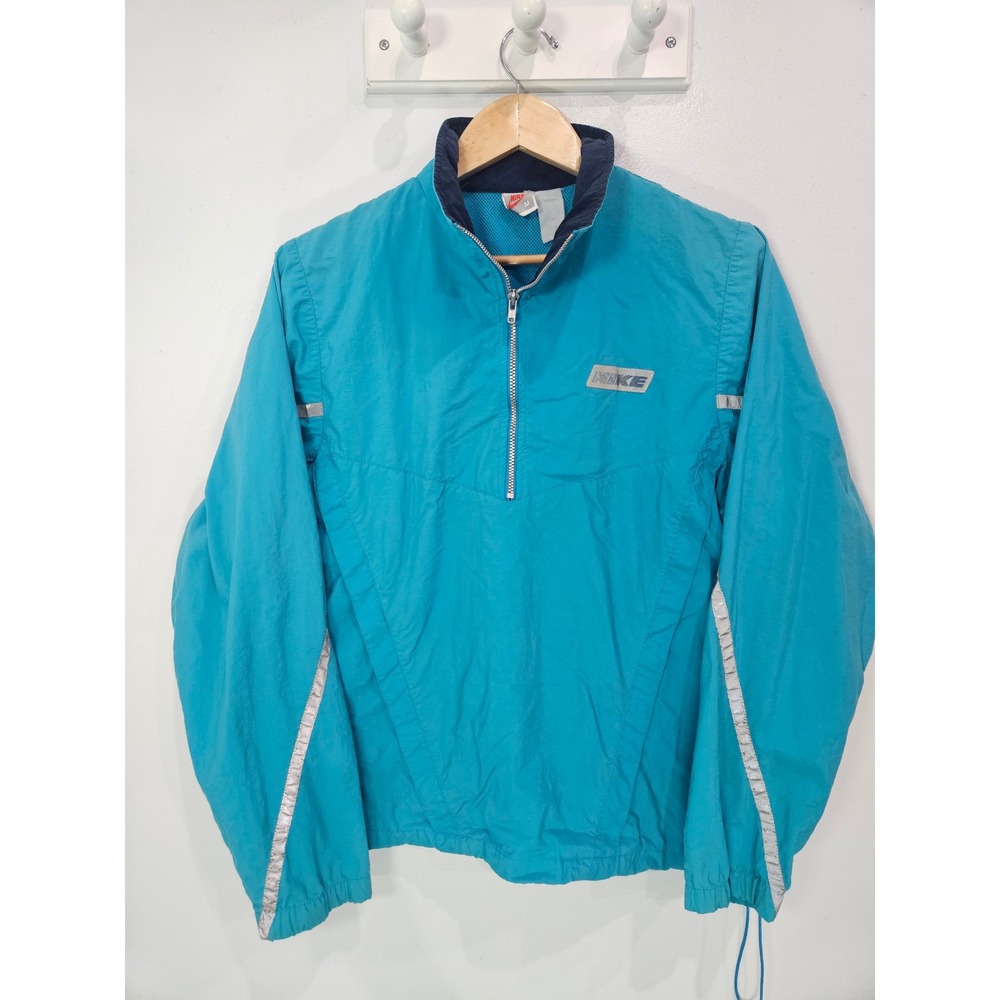 Vintage 90s Nike Windbreaker Jacket Teal Blue Half Zip Reflective Mesh Lined M